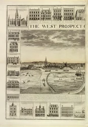 La perspectiva oeste de la ciudad de Great Yarmouth en Norfolk, grabado por John Harris